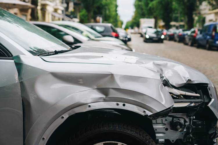 A damaged vehicle after a car accident.