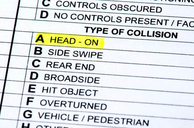 The type of car accident is highlighted on a police report.